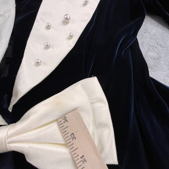 Nah Nah Collection Women 15/16 Formal Black Velvet Bow Beads USA Made Blazer Top - Picture 8 of 15